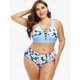 thumbnail image 2 of Más el tamaño de la impresión floral del enrejado del bikini Set Rosegal Camisetas sin mangas de talla grande, 2 of 5