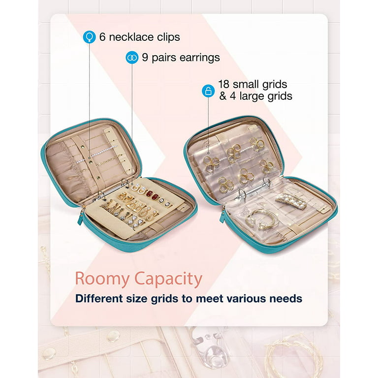 Jewelry Travel Organizer Case Transparent Jewelry Storage Book Ring Binder  Jewelry Bags Clear Booklet Zipper Pouch Bag for Necklaces, Earrings, Rings,  Bracelets, Teal 