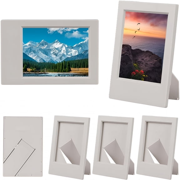 XIBUFE 6 Pack White Picture Frames 2x3 Inch, Lightweight Plastic Photo Frame with Mat, Mini Rectangle Wall Tabletop Display for Family Artwork