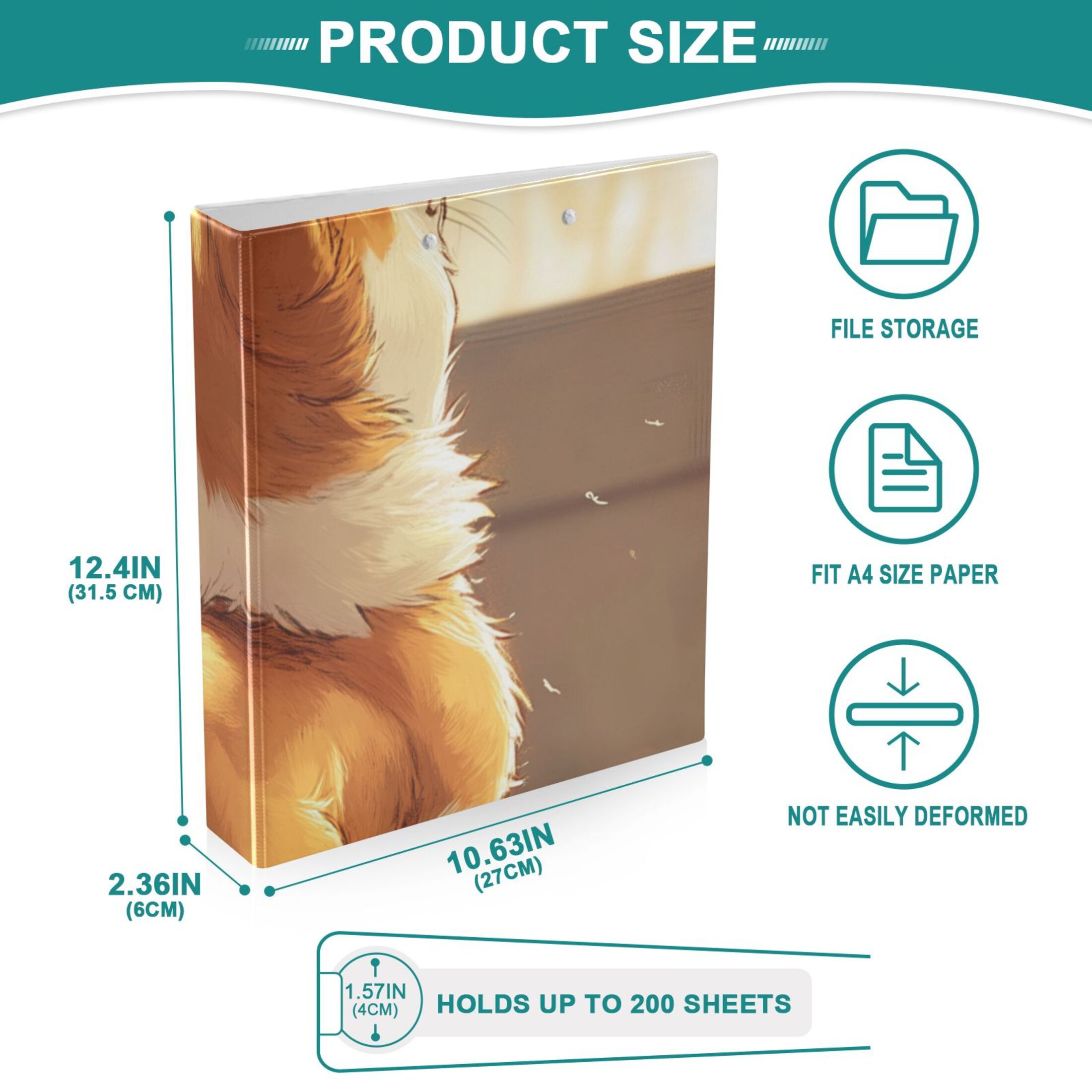 Cute Corgi 3 Ring Binders 1.5 inch Hardcover File Folders with Interior Pockets A4 Size Organizer for School Office Hospital