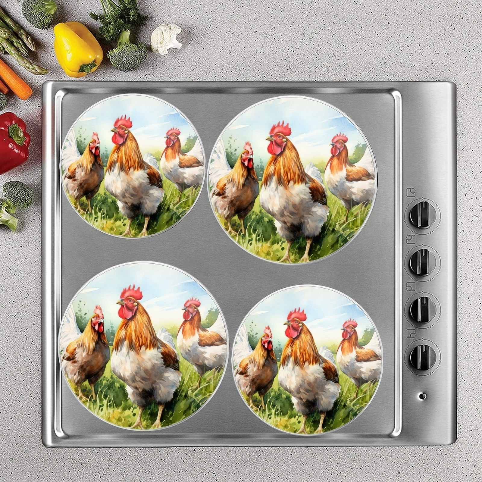 Bahomeck Electric Stove Burner Covers Set Of 4,The Sun Is Shining And Three Chickens Are On The Grass Metal Gas Stove Burner Covers,Protecting Gas Stoves,8 Inch And 10 Inch