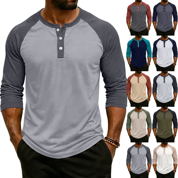 Resicozy 3/4 Sleeve Shirt Men Summer Color Block Henley Neck Baseball T-Shirts Casual Loose Fit Tees T-Shirt White XL