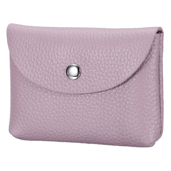 Uxcell Leather Coin Purse, Small Coin Pouch, Portable Pocket Pouch Change Purse Wallet Snap Closure for Women Men Credit Card, Light Purple