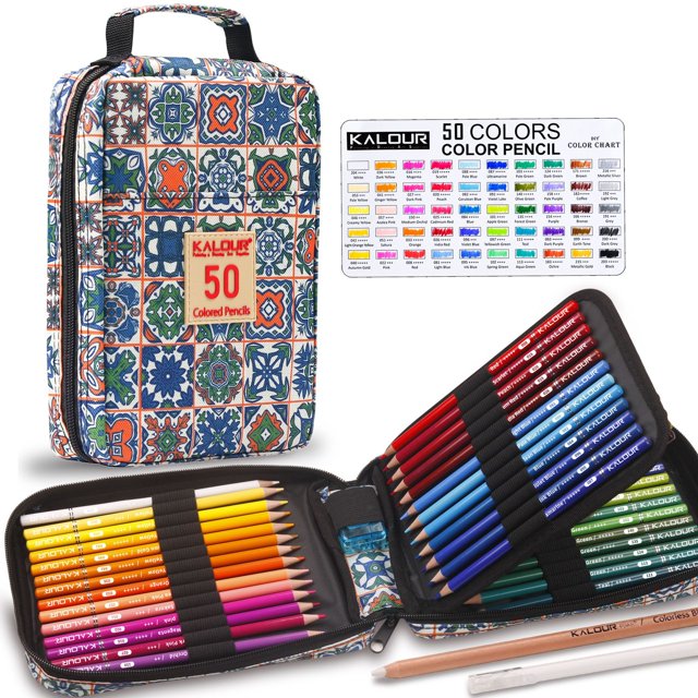 Juego de lápices de colores genérico de 48 piezas con funda de transporte, 50 colores