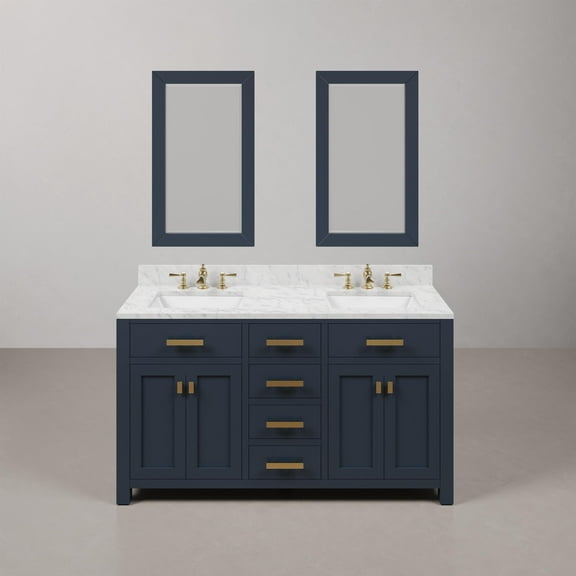 Water Creation Madison 60" Wood Double Bathroom Vanity in Monarch Blue & Gold