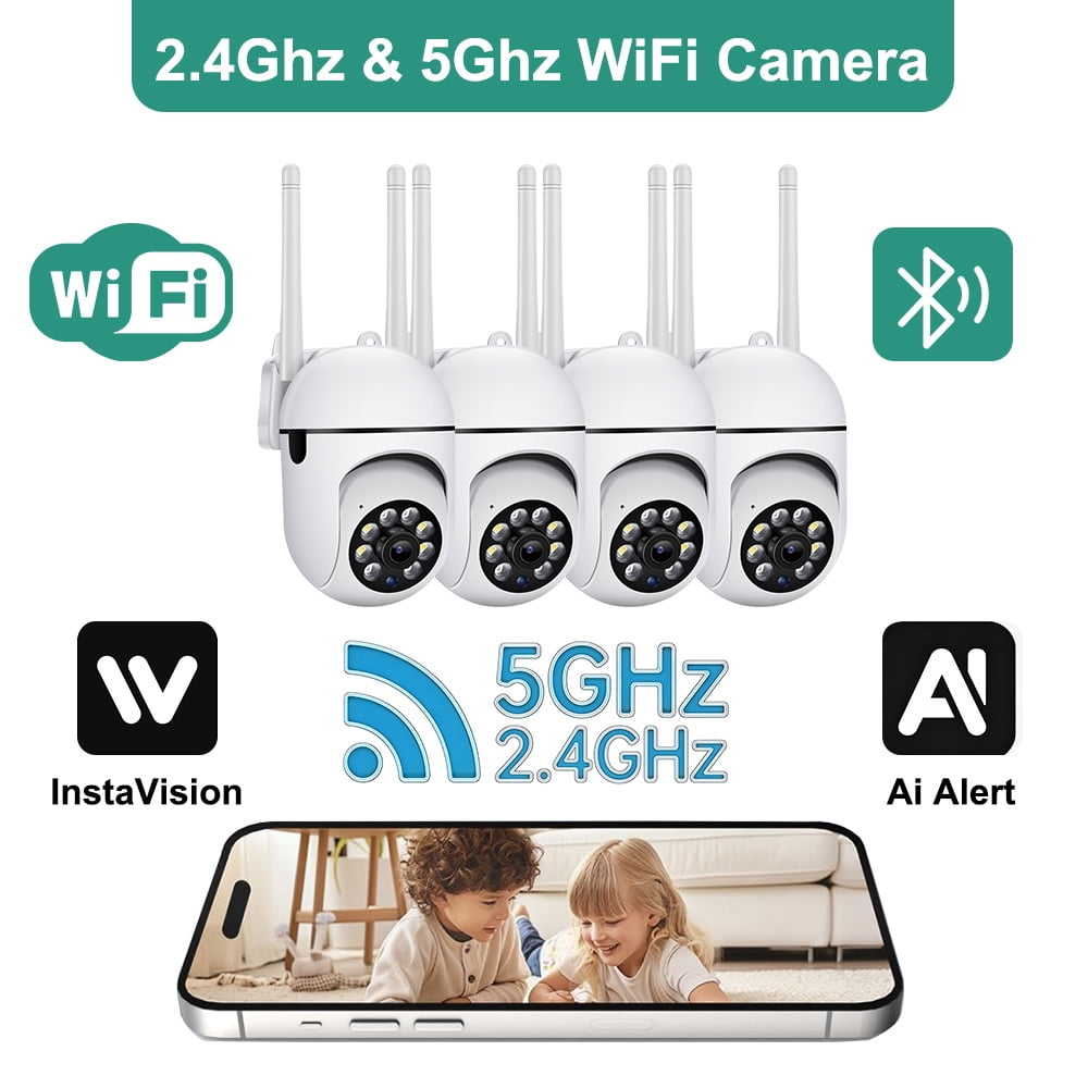 4-Pack 1080P Outdoor WiFi PTZ Security Camera, 2.4G & 5GWiFi, Auto Tracking, 2 Way Audio, Spot Night Vision,support SD Card & Cloud Storage, Indoor/Outdoor CCTV Camera for Baby/Elderly