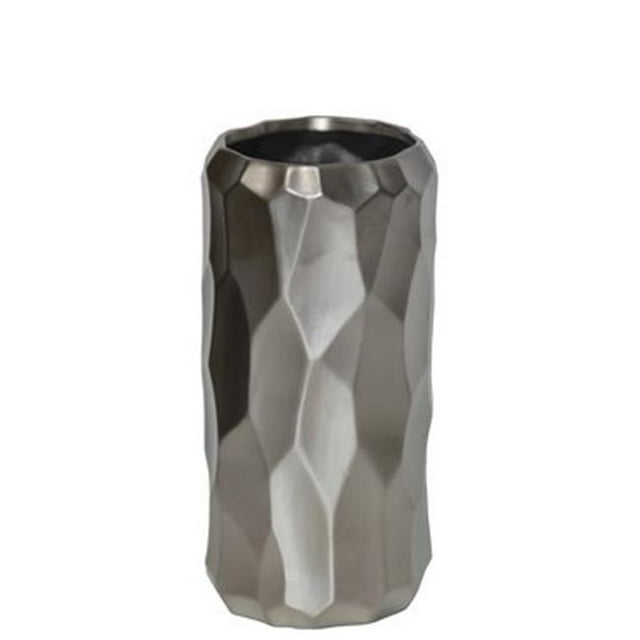 Urban Trends Collection 45932 Ceramic Short Wide Cylindrical Vase with Embossed Irregular Pattern Design Body, Silver