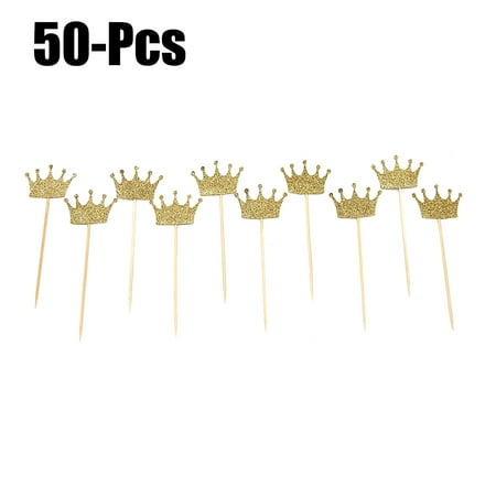 50PCS Cake Topper,Justdolife Glitter Crown Shape Cupcake Topper Cupcake Pick Party Decor Topper for Baby Shower Birthday