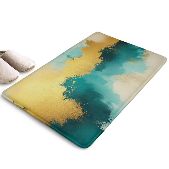 Teal and Gold Marble Abstract Waves Flannel Non Slip Door Rugs,Washable Door Mats Indoor,Decorative Door Mats,Dirt-Resistant and Absorbent Doormat for Entrance,Bedroom,Kitchen,Bathroom,23.5"x16"