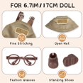 thumbnail image 3 of 6.7in/17cm Doll Clothes Set, 4 PCS Fashion Outfit Includes Hat, Bib Pants, Glasses, Shoes, Cute Collectible Doll Accessories Unique Style, 3 of 4