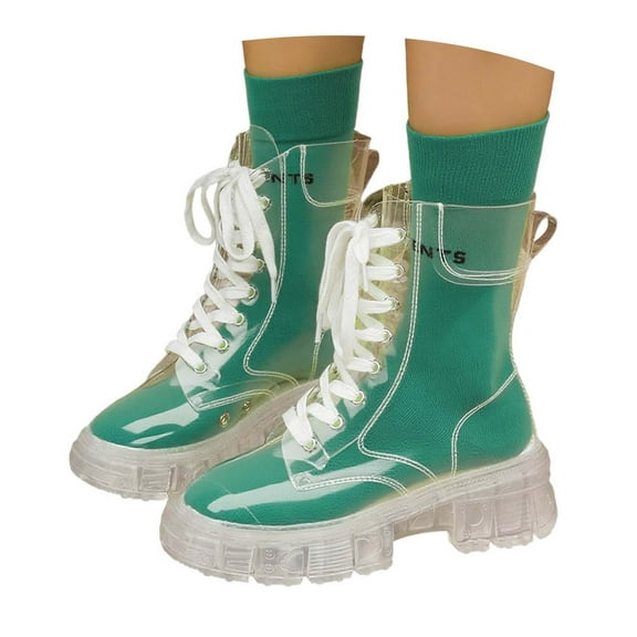Xiaoxatg Women's Ankle Boots Bottom Fashion Elevated Lace Up Short Boots Stylish Jelly Design for All Outdoor Activities 5.5 Green