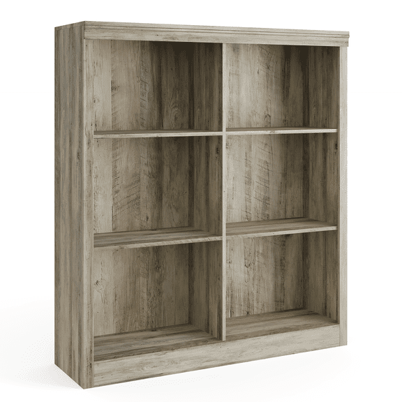 Modern 6-Cube Bookshelf Organizer – 53" Tall Office Bookcase, 3-Tier Open Shelves, Sturdy Engineered Wood, Anti-Tip Safety – Light ivory