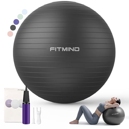 FITMIND Thick Exercise Ball 21.7 for Yoga and Pilates 1100LB Load Bearing Hand Pump Anti-Burst Black