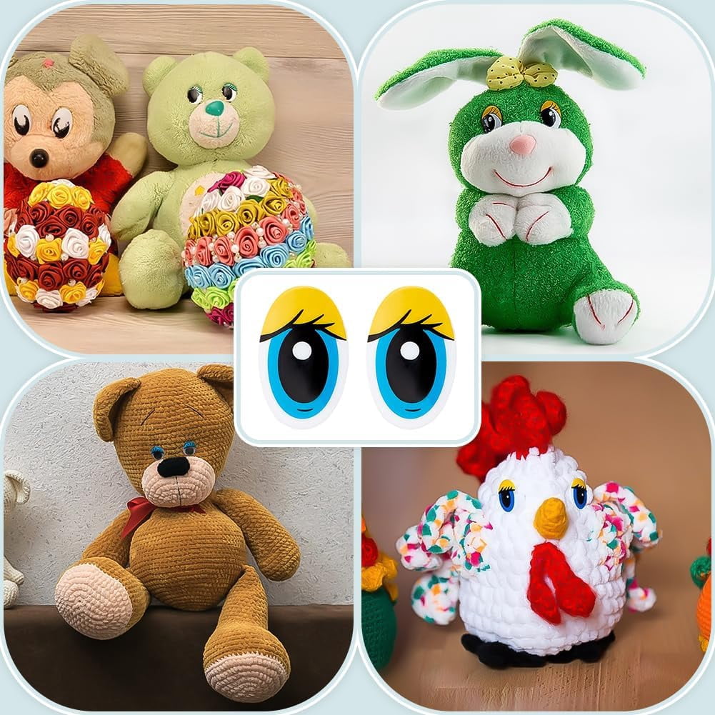 PH 120 Sets Craft Eyes Cute Safety Eyes 6 Sizes Oval Eyes Felt Eyes Kawaii Eyes Cartoon Eyes with Washers Vivid Animal Eyes for Amigurumi Puppet Teddy Bear Crochet Plush Animal Making Colorful