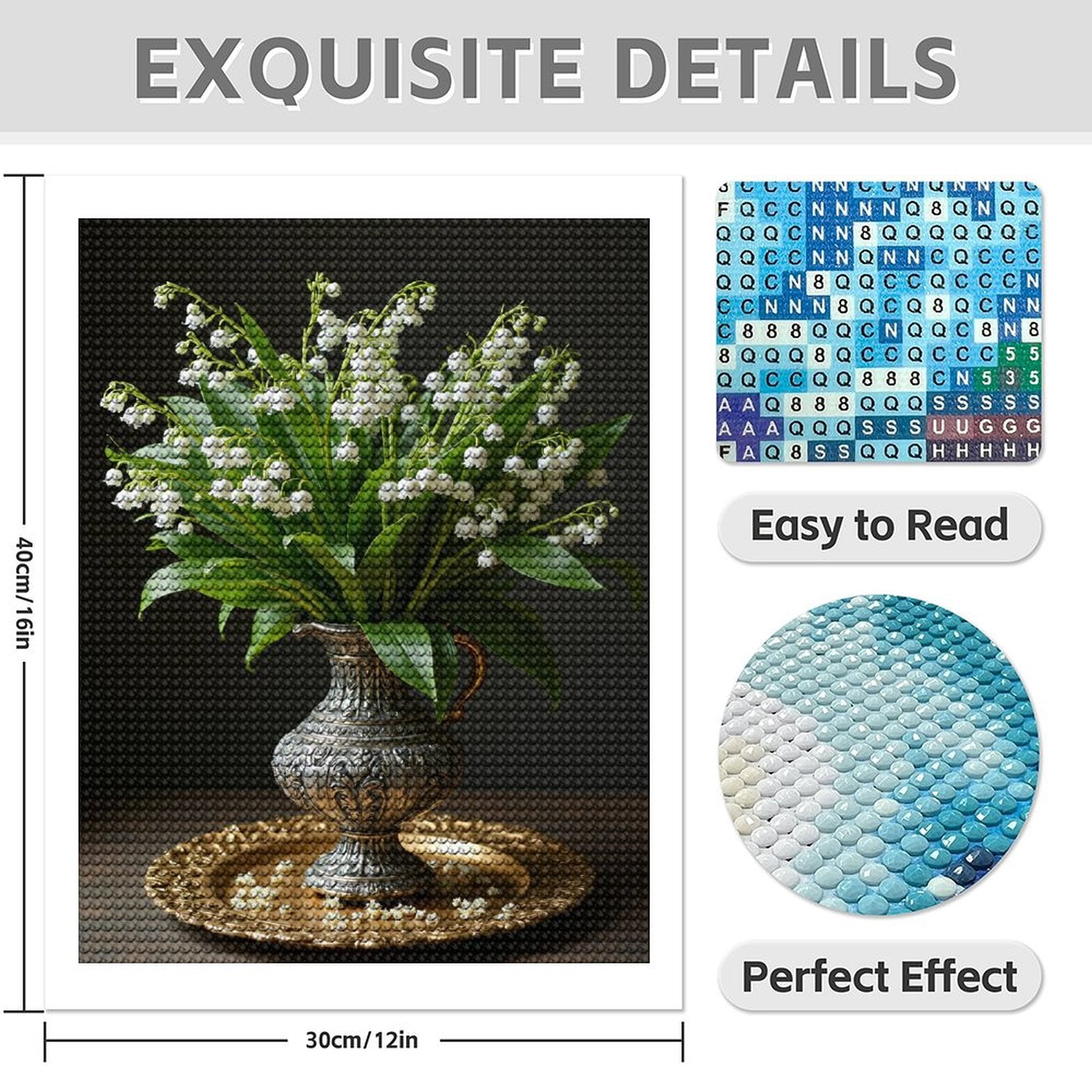 Diamond Art Kits for Adults - 5d Lily Of The Valley In Silver Vase Diamond Painting for Adults, Diamond Art for Adults Beginners, Diamond Painting Kits for Adults for Home Wall Decor