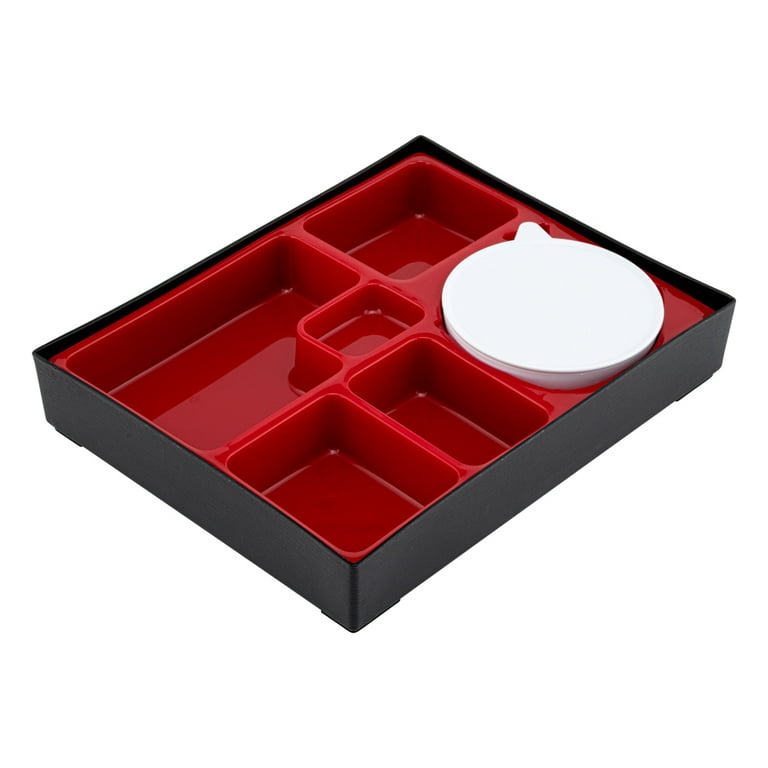 Bento Tek Rectangle Black and Red Large Japanese Style Bento Box - 5  Compartments - 12 1/4 x 9 3/4 x 2 1/4 - 1 count box