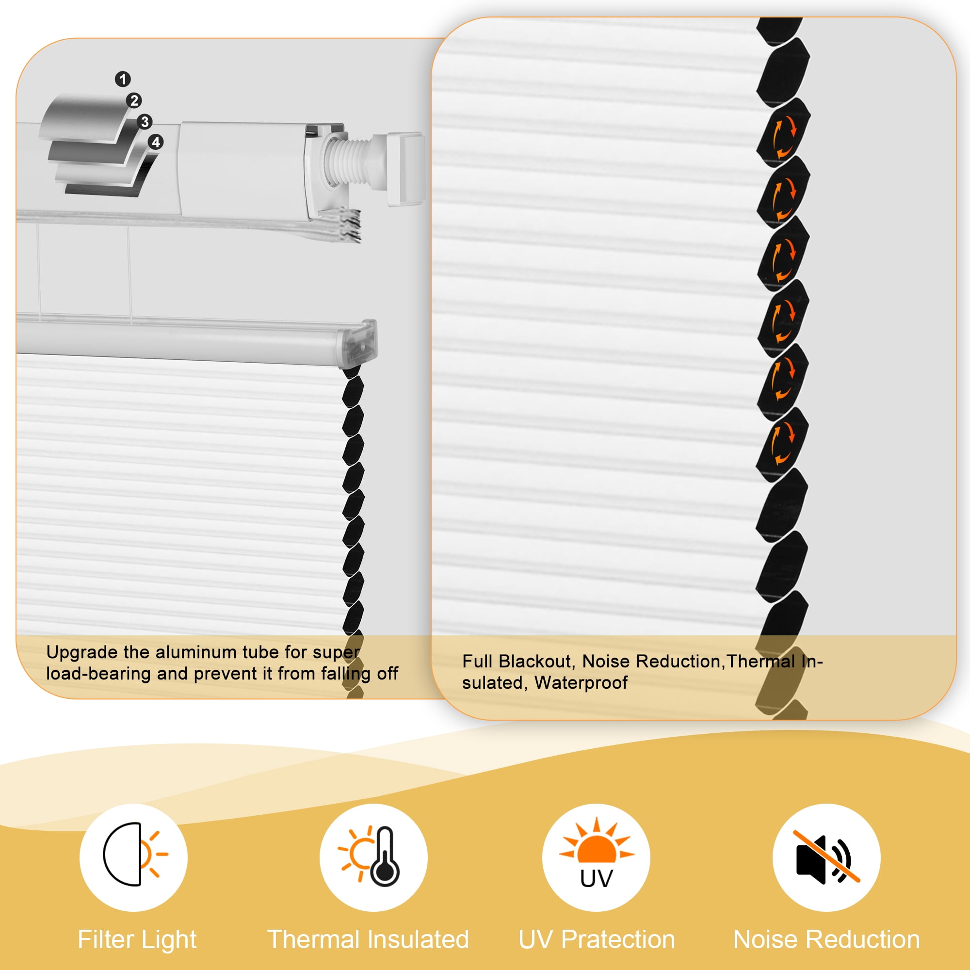 BERISSA No Drill No Tools Cellular Shades Top Down Bottom Up Honeycomb Blinds Blackout Cordless Window Blinds Easy to Install Cellular Shade for Windows,White,41" W x 64" H