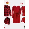 thumbnail image 2 of Family Matching Red Lace Long-sleeve Spliced Rib Knit Belted Dresses And Sets, 2 of 8