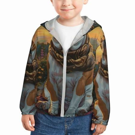 

Vsdgher Flower Field Cute Bulldog Kids Sun Protection Hoodie with Zip Rash Guard Tops Children s Long Sleeve Sun Protection Clothing -