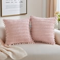 thumbnail image 2 of Unique Bargains Set of 2 Corduroy Throw Pillow Covers with Pom-pom Edges 16" x 16" Pink, 2 of 7