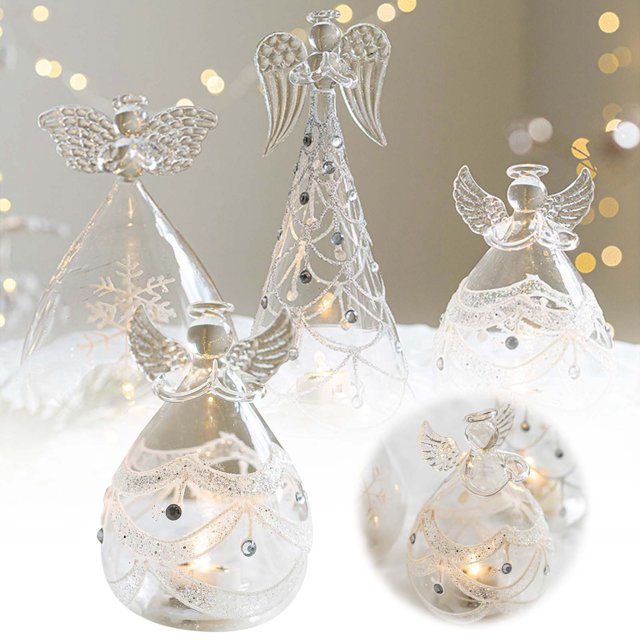 Dsscvnef Glowing Glass Angel Christmas Table LED Lighted Desktop Ornament for Holiday Atmosphere & Photo Prop