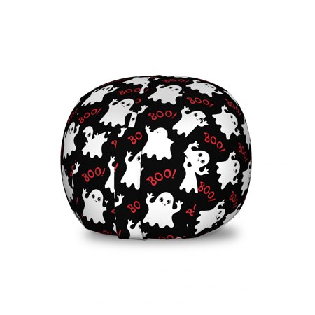 Ghost Storage Toy Bag Chair  Happy Halloween Theme Silly Ghosts on Black Boo Texts Pattern  Stuffed Animal Organizer Washable Bag  Large Size  Vermilion White  by Ambesonne