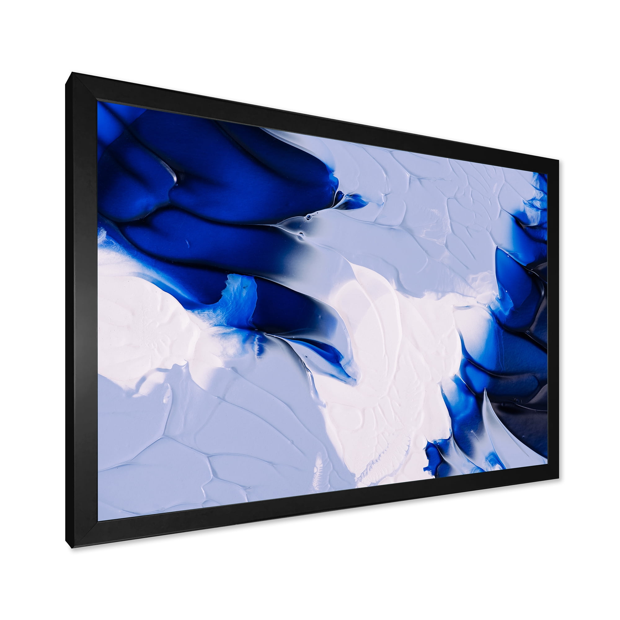 Designart 'Abstract White and Blue Grey Waves' Modern Framed Art Print