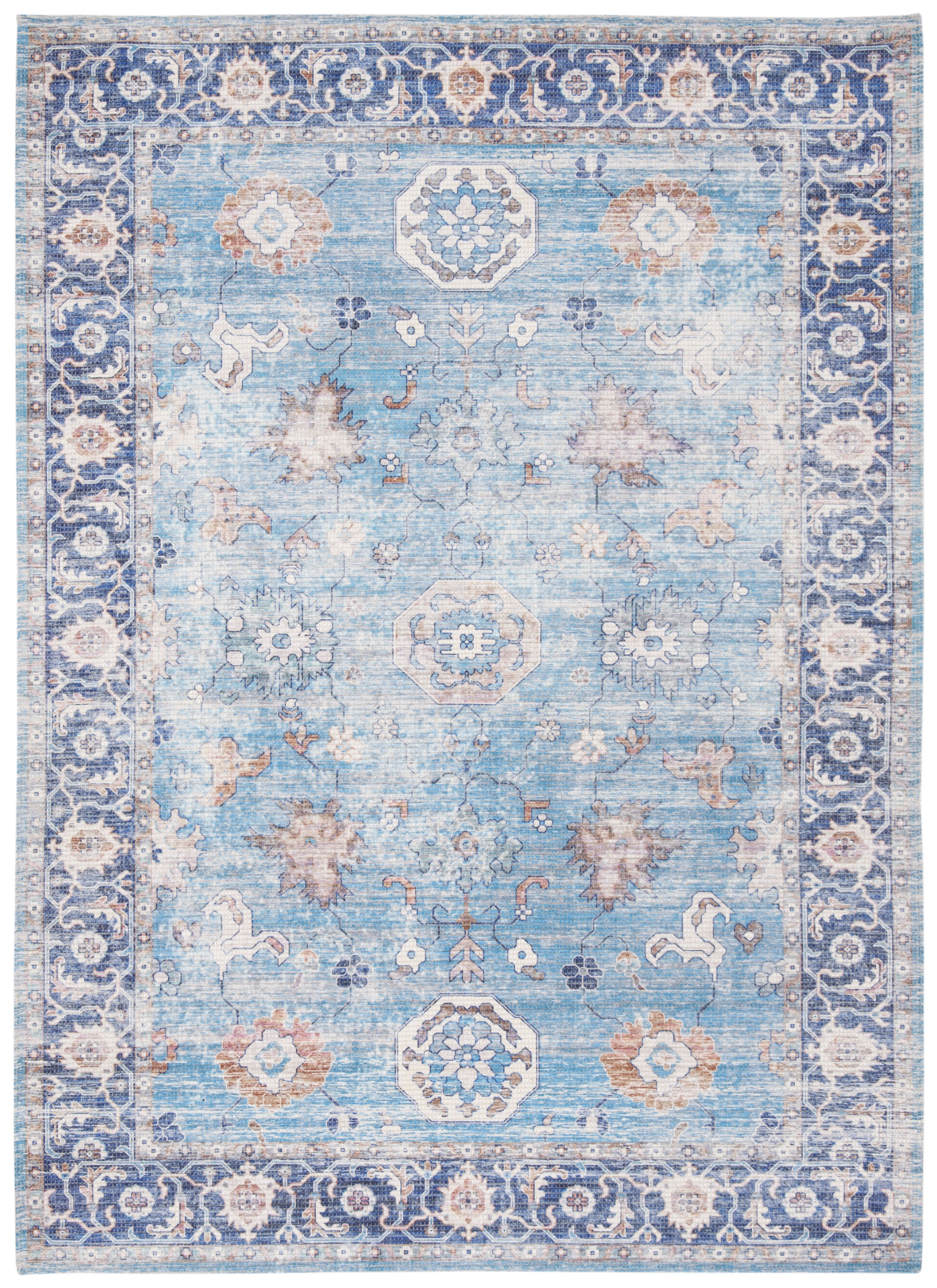 SAFAVIEH Saffron Wallace Floral Bordered Area Rug, Aqua/Navy, 5' x 8'