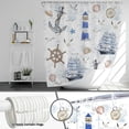 thumbnail image 4 of Nautical Shower Curtain Lighthouse Shower Curtain Set Sailboat Anchor Bathroom Curtain Navy Blue Fabric Shower Curtain with 12 Hooks 72x72 Inches, 4 of 6
