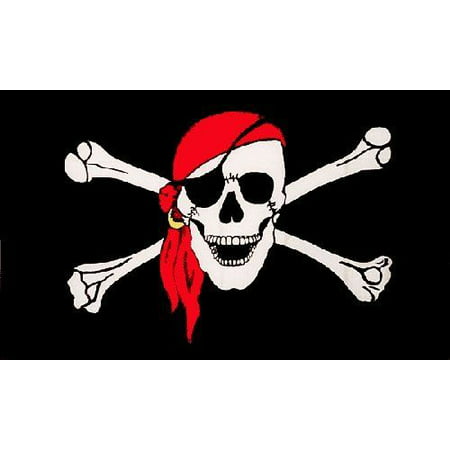 PIRATES FLAG JOLLY ROGER SKULL AND CROSS BONES RED BANDANA PARTY LARGE 5FX 3FT