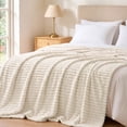 thumbnail image 3 of SoComfy by Bedelite Beige Blanket for Couch & Bed, 300GSM Soft & Warm Fleece Blanket, Decorative and Giftable Striped Blankets for Women, Men, 3 of 8