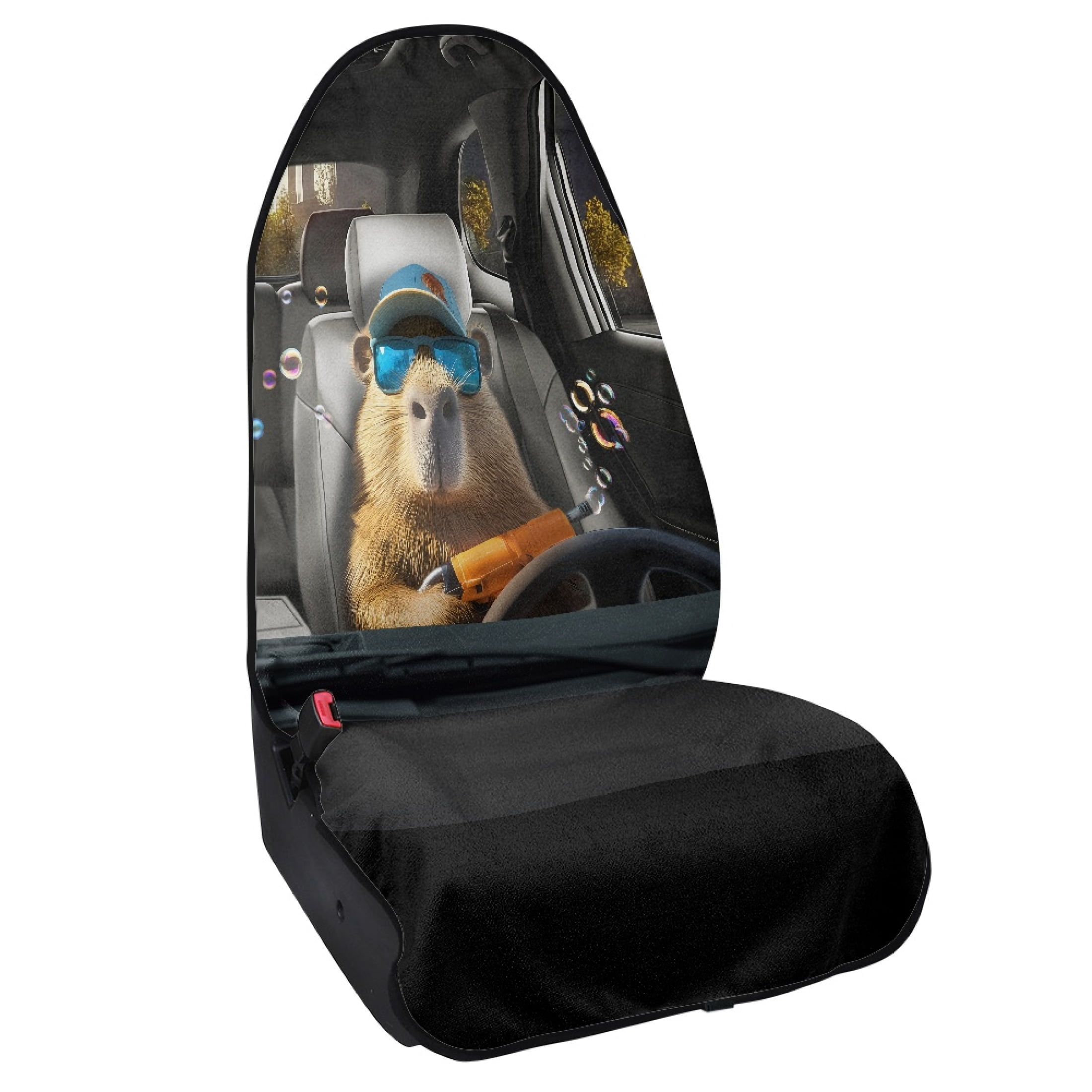 XYZCANDO Funny Driving Capybara Car Seat Towel Cover - Sweatproof & Waterproof Front Seat Protector - Universal Fit for Cars, SUVs, Trucks