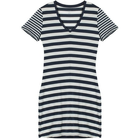 Icebreaker Women's Tech Lite S/S V-Neck Dress Large Stripe Admiral/Snow/Admiral M