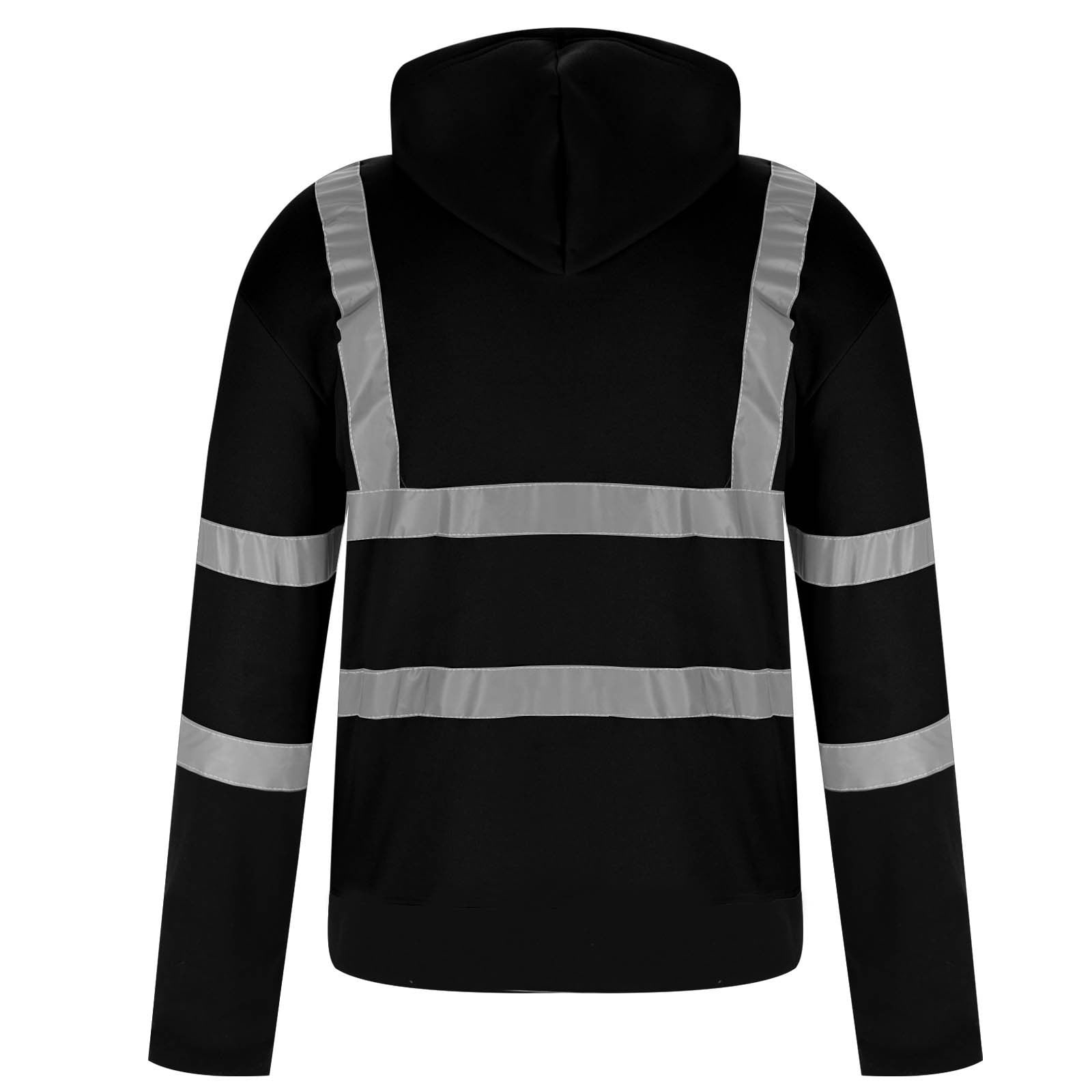Moxiu Mens Hi Vis Jacket Big and Tall Reflective Visibility Hooded Drawstring Sweatshirts Pullover Full Zip Up Flame Resistant Jackets with Pocket 2025 Black,XXXXL