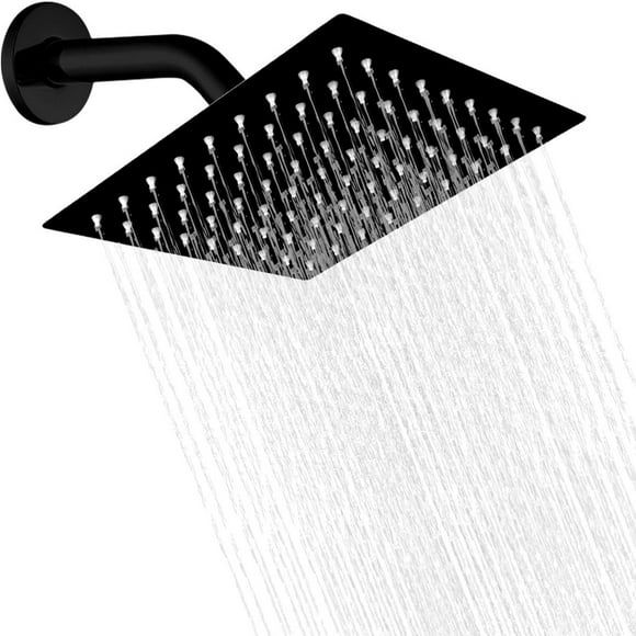 Regadera Cuadrada Baño 8 Solvex Negro Mate + Brazo Chapetón