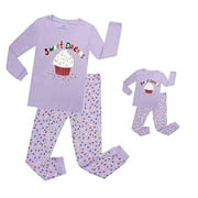 Elowel Cupcake Matching Girls & Doll 2 Piece Toddler Kids Pajamas pjs 100% Cotton Size 10