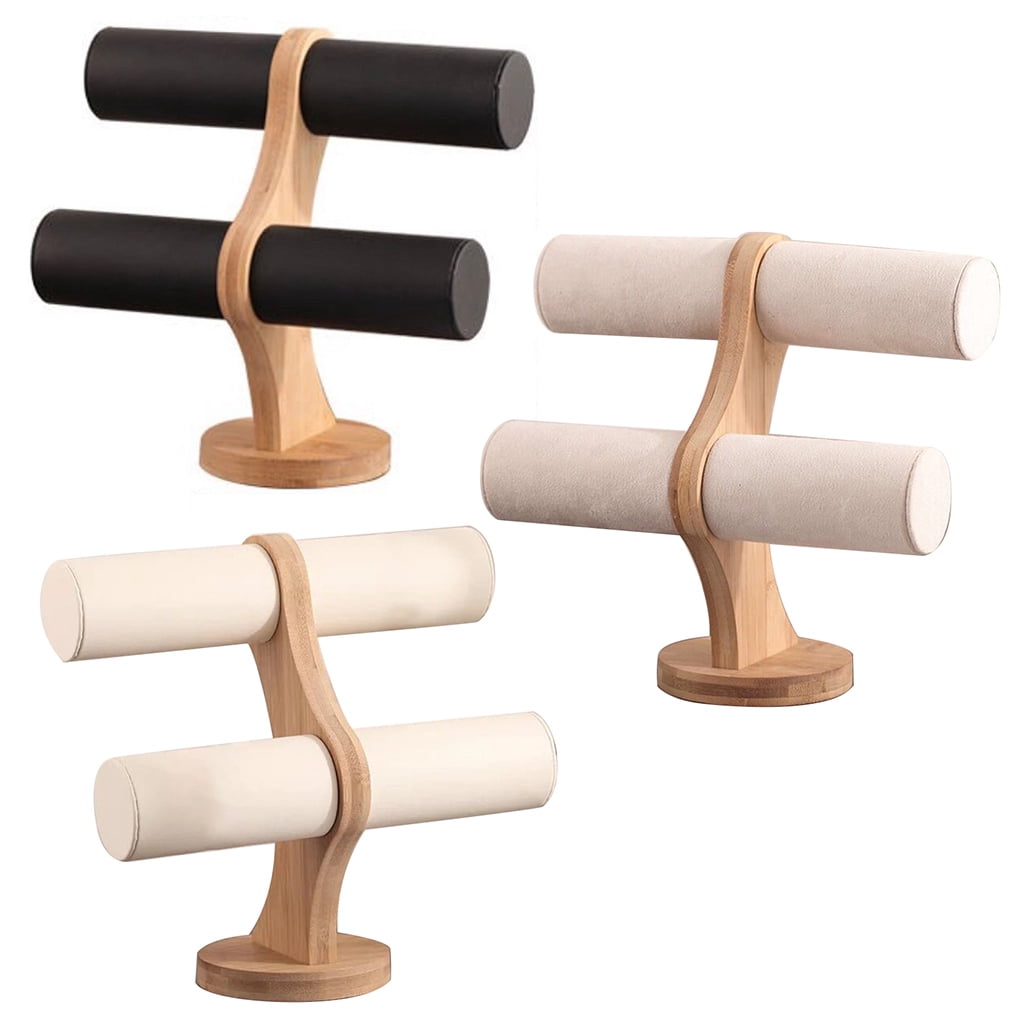 ✪ Table Top Wooden Holder Display T Bar Stand Bracelets Rack Jewelry Display Tower Holder Watch Storage Bangle Organizer