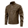 thumbnail image 4 of Atkumj Bomber Jacket Men with Pockets Stylish Suede Stand Collar Mens Leather Jacket Casual Solid Color Long Sleeve Zip Up Jacket for Outdoor Daily Activities 2XL, 4 of 9