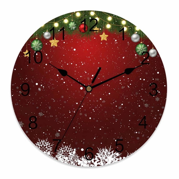 Wall Clock 10 Inch Red Christmas Round Silent Decorative Wall Clocks Battery Operated for Living Room Bedroom Kitchen Classroom Decor, Snowflake Xmas Balls Tree White Green,Small
