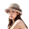 thumbnail image 4 of Siminsem Wide Brim Straw Panama Hat for Women UPF 50+ UV Protection Foldable Packable Lightweight Summer Beach Sun Hat for Vacation Cruise Travel Gardening Outdoor, Beige, One Size, 4 of 5