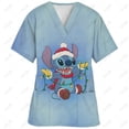 thumbnail image 4 of Blusa de uniforme de trabajo con cuello en V y cordón de manga corta con estampado de dibujos animados de Disney Stitch para mujer, 4 of 4