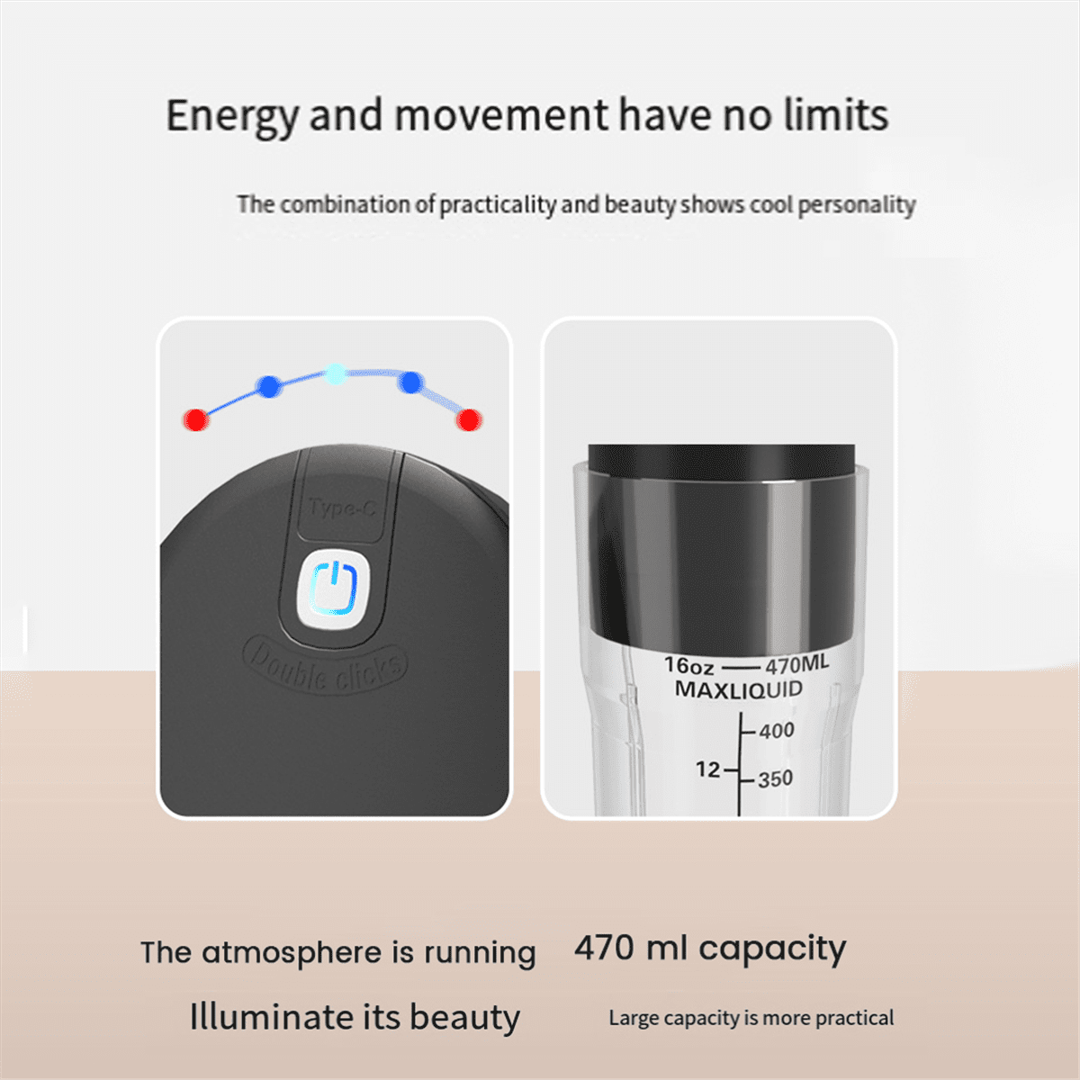 Portable Smoothies Blender Electric Juice Blender Rechargeable Black