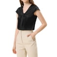 thumbnail image 4 of Allegra K Women's Satin V Neck Cap Sleeve Lightweight Elegant Work Office Blouse, 4 of 5