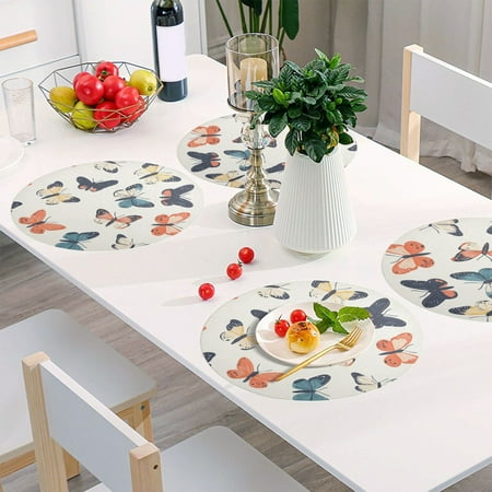 

Round Grid Placemat One Sizex6 Round Placemat PVC Plate Mat，15.4 Inch Non-Slip and Heat Resistant Table Placemat Dining Room Placemat Butterfly Cartoon Seamless