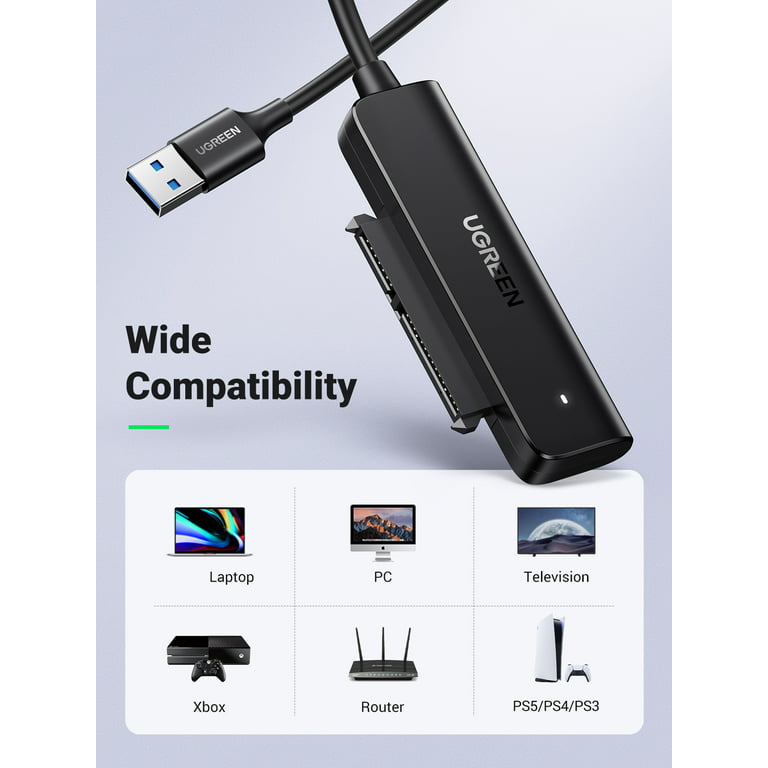 UGREEN Adattatore SATA USB 3.0 per SSD HDD 3.5'' 2.5'' 12TB, Cavo SATA USB  3.0 Supporta UASP Riposo Automatico, SATA Adapter USB 3.0 per WD Toshiba  Seagate Samsung Hitachi - Cavo USB