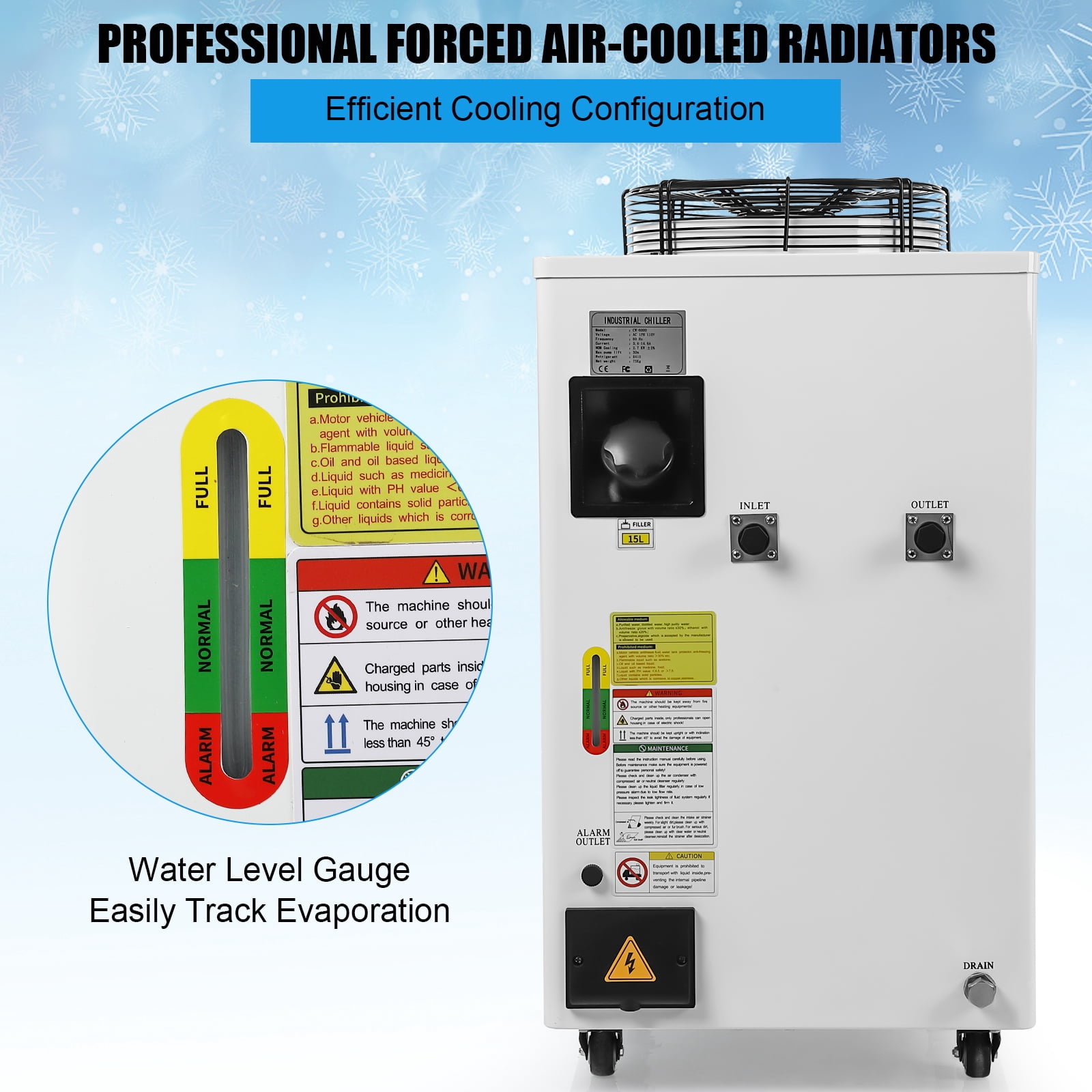 EastVita Industrial Water Chiller CW3000 Cooling System, SXYCMY 110V 9L Capacity 2.6gpm Water Cooling System for 40W-80W CO2 Laser Engraving & Cutting Machines, 50W / ℃ of Radiating Capacity