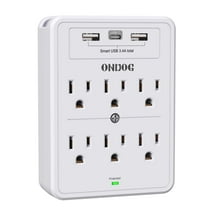 ONDOG Multi Plug Outlet, Surge Protector, 6 Outlet Extender and 3 USB Ports, White