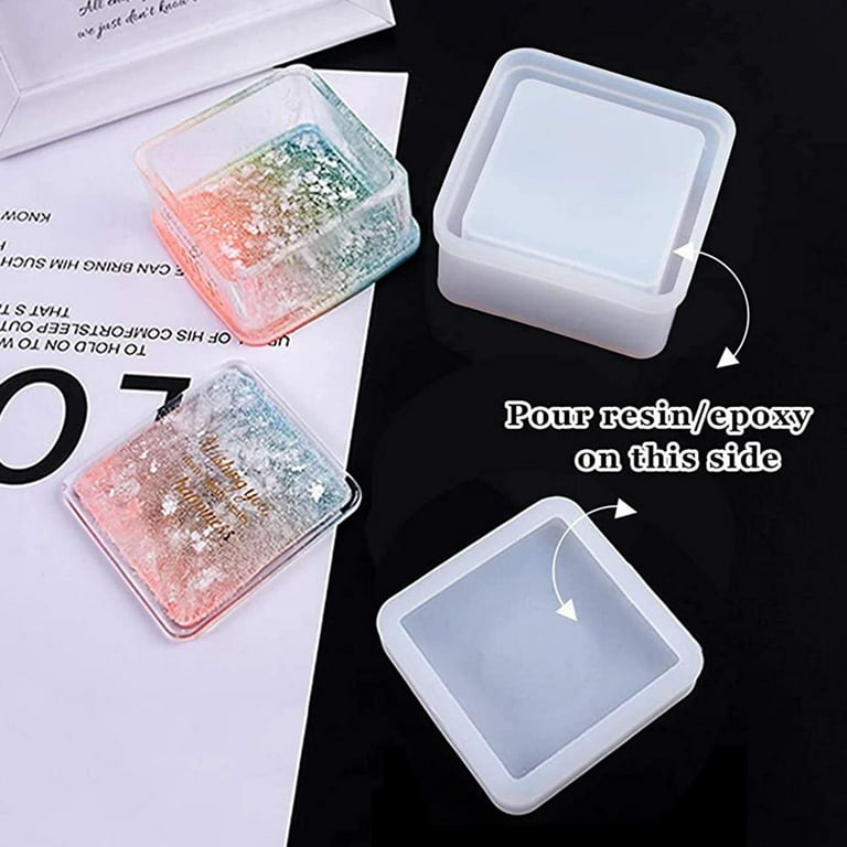 LotFancy 4Pcs Epoxy Resin Molds, Round Clear Hexagon Square Heart Shaped  Storage Box Molds