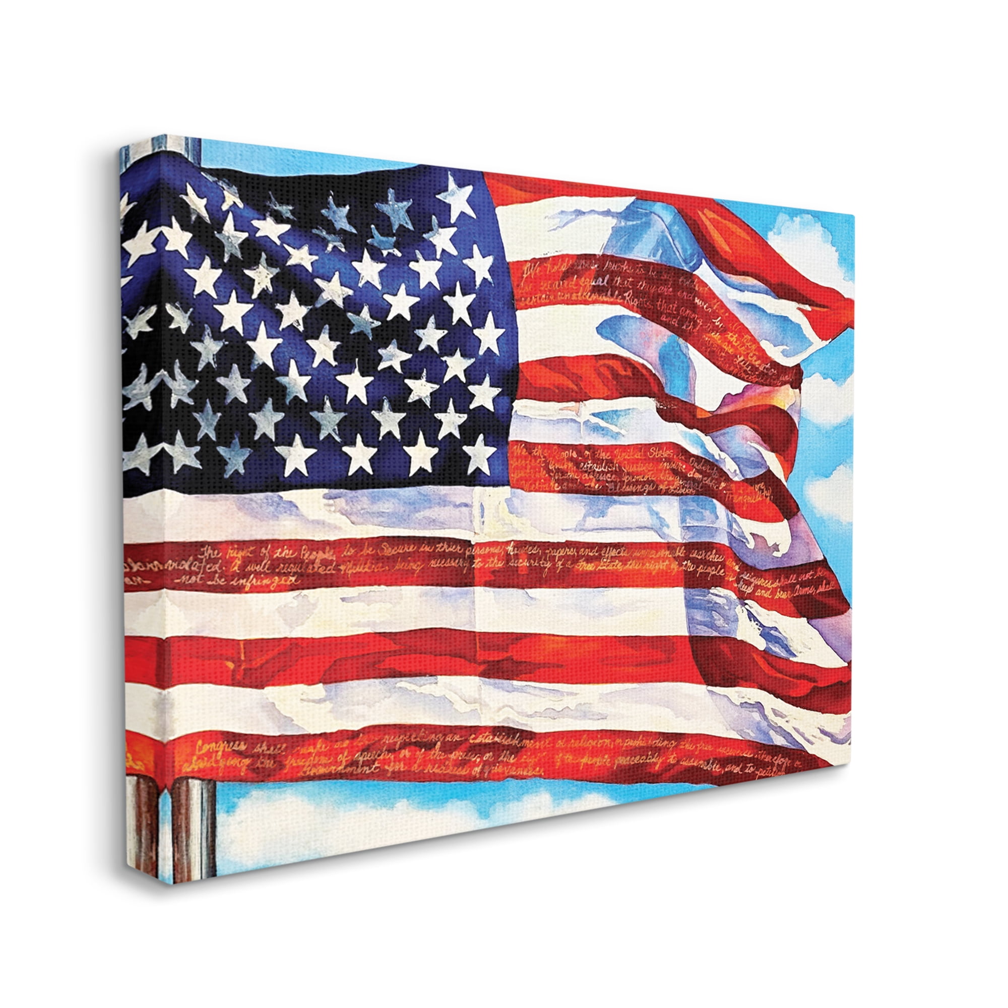 Stupell Industries Windblown American Flag Inspirational Painting Gallery Wrapped Canvas Print Wall Art, 20 x 16