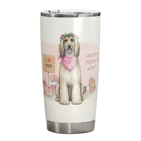 Happy Mother's Day Afghan Hound Love Dog Mom Heart Flower 20oz Stainless Steel Tumbler Insulated Cup with Lid Dog Lover - 12004
